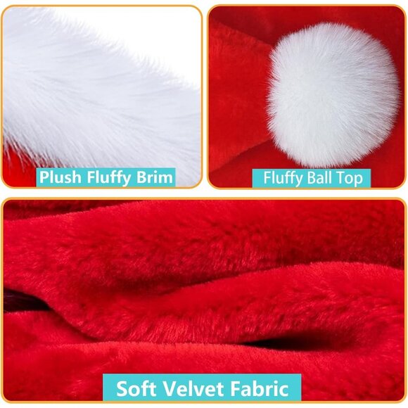 Christmas Santa Hat for Baby, Red Velvet Double Layer Xmas Holiday Party Hat - Picture 2 of 8
